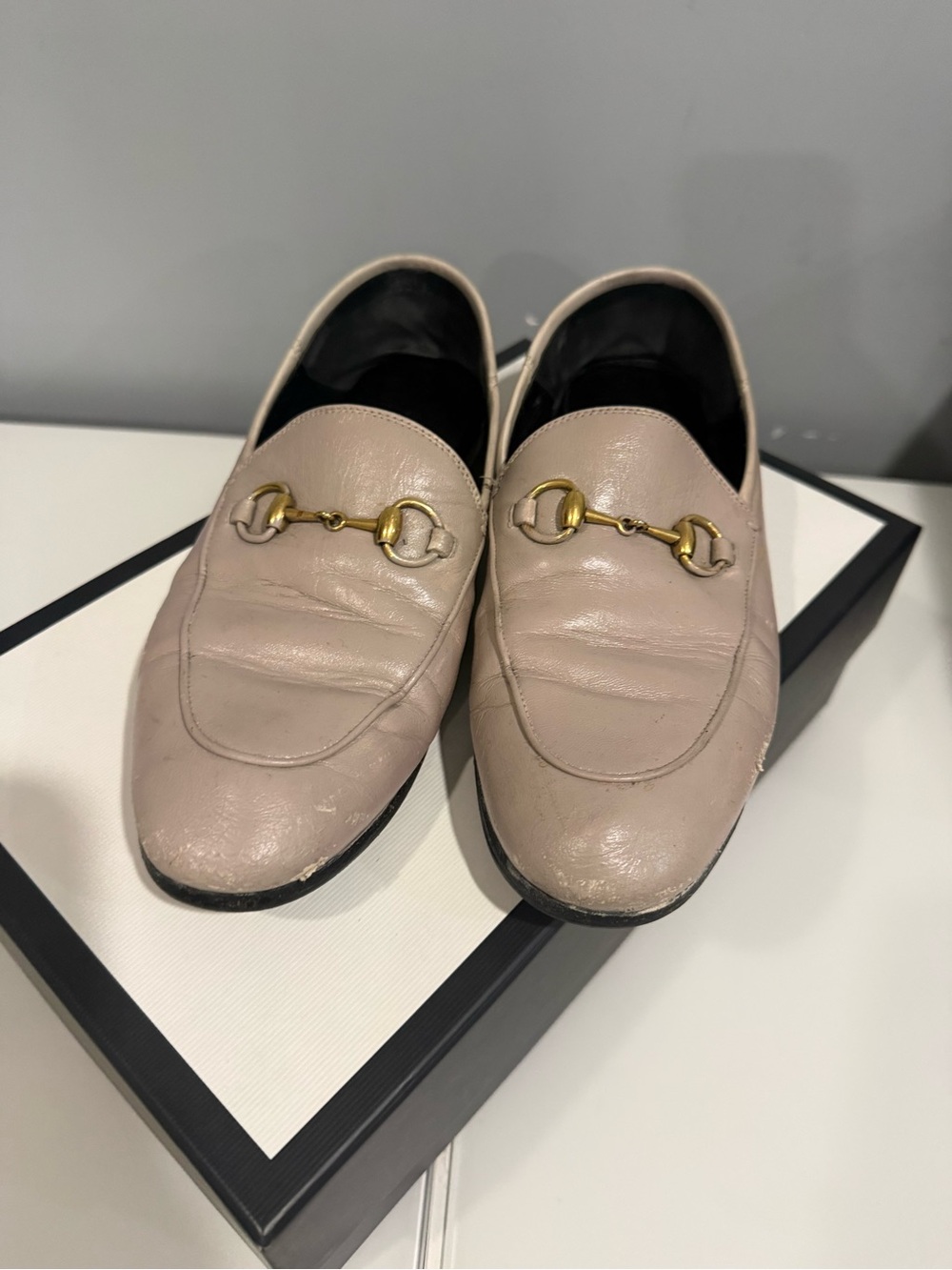 Gucci Beige Leather Horsebit Loafers